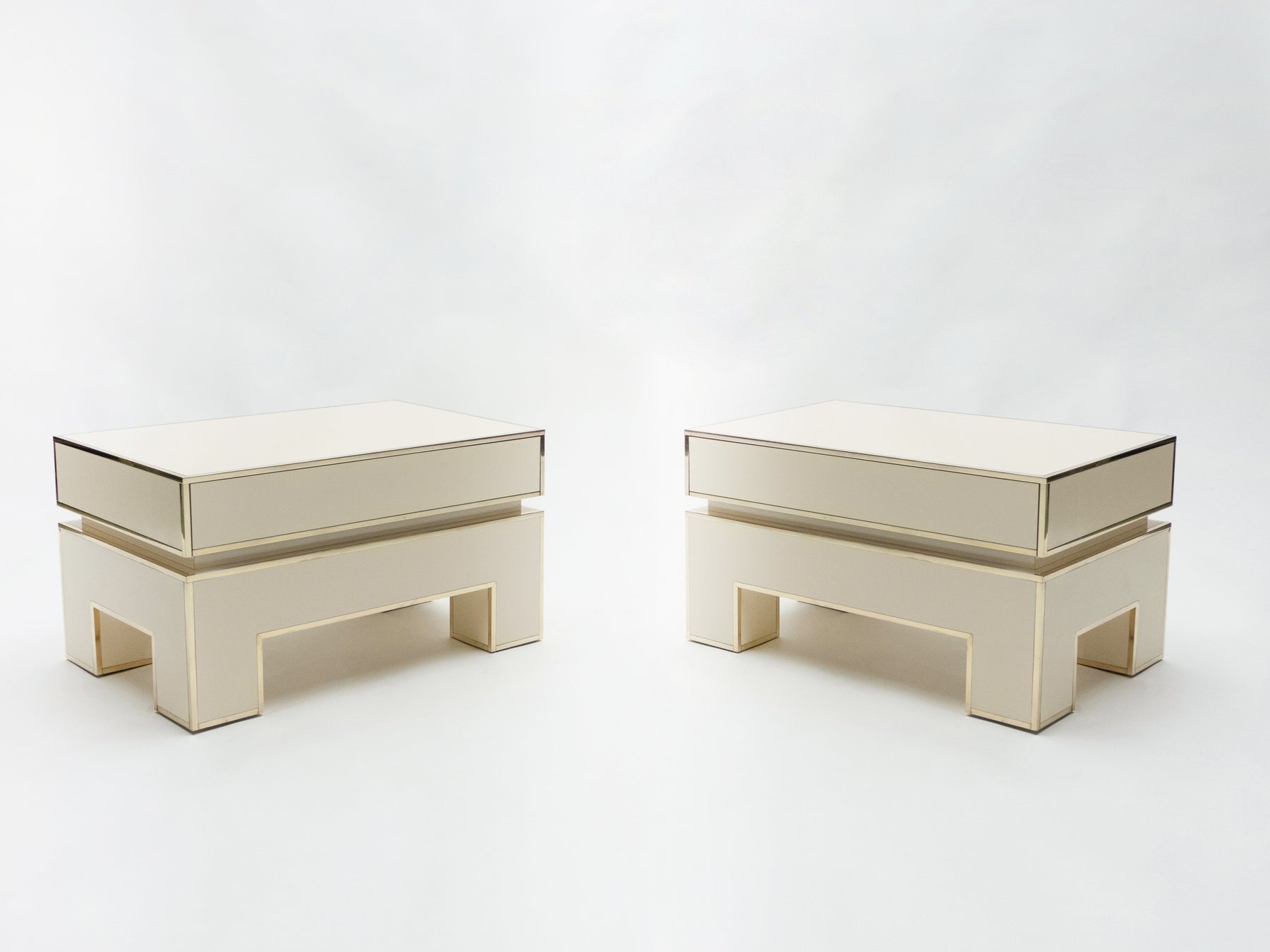Pair of white lacquer brass end tables by Alain Delon for Maison Jansen 1975