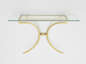 Rare console et miroir en fer forgé dorée de Robert Thibier années 60