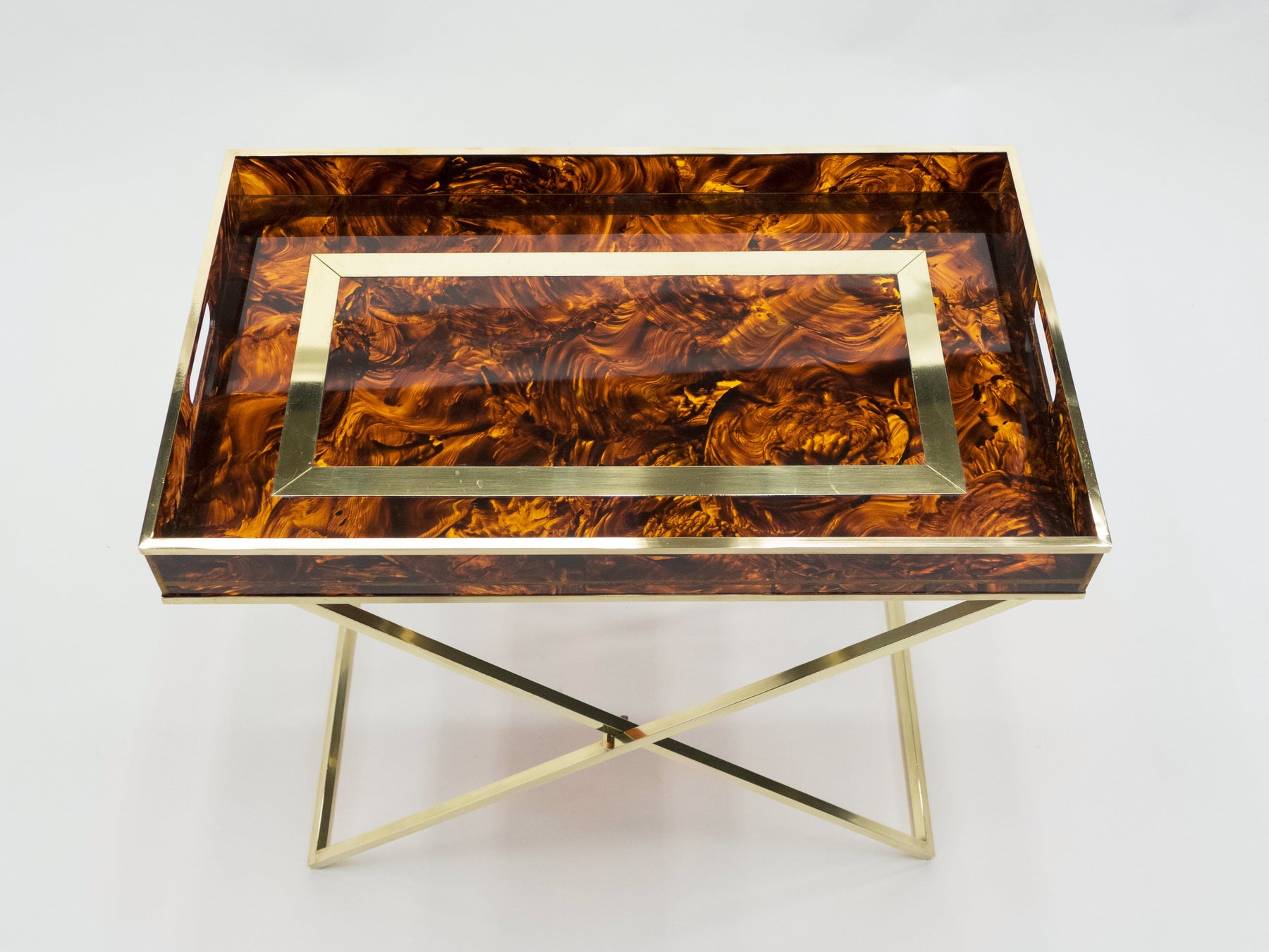 Rare French side tray table Faux Tortoise brass Maison Mercier 1970s