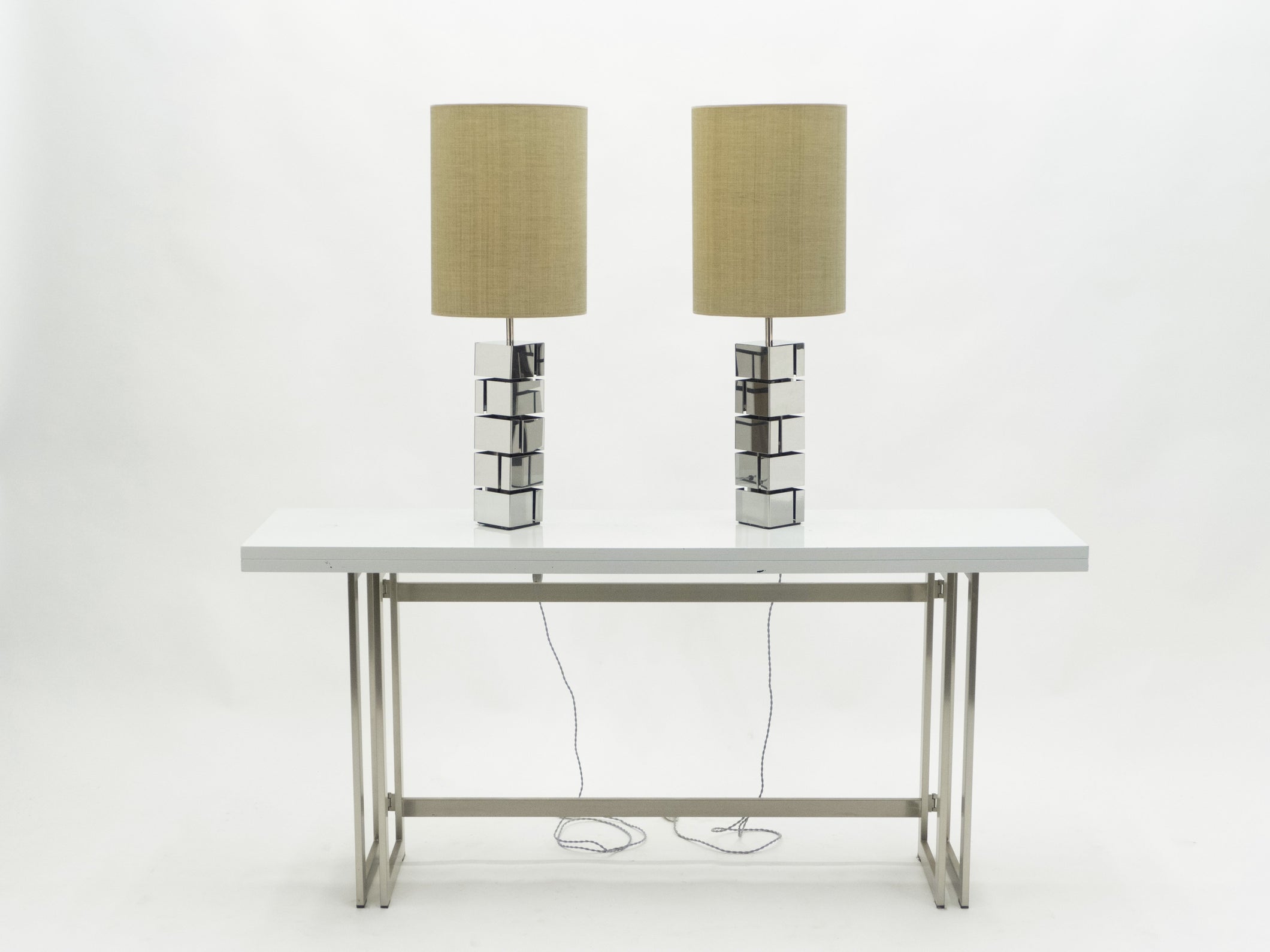 Pair of Mid-century Curtis Jere chrome lamps 1970s