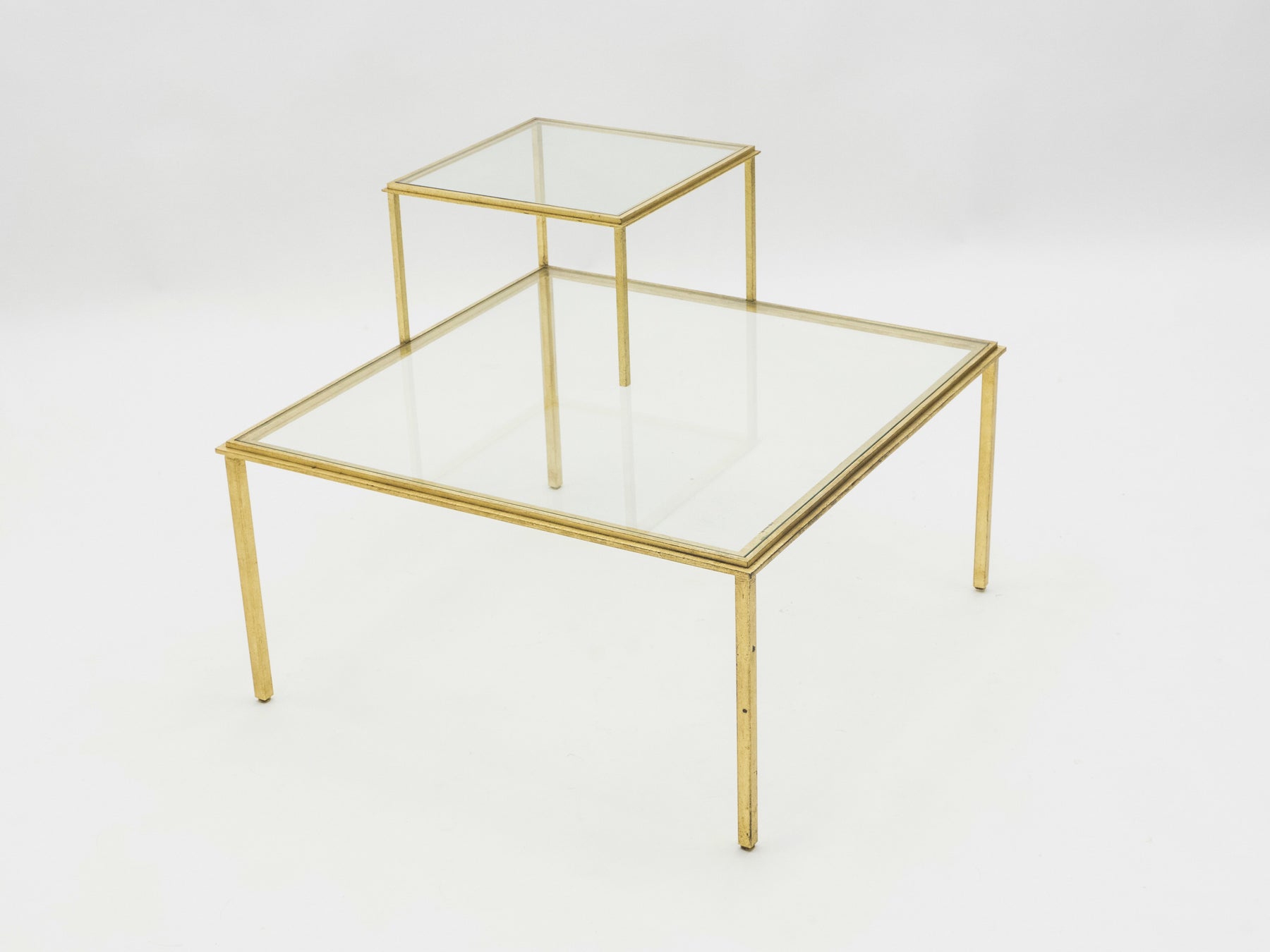 Roger Thibier gilt wrought iron glass coffee end table 1960s