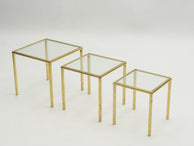 Mid-century Roger Thibier gilt wrought iron gold leaf nesting tables 1960s
