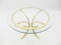 French Mid-century Roger Thibier gilt wrought iron gold leaf glass dining table 1960s