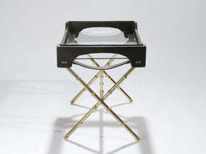 Jacques Adnet leather and brass side table with tray 1950s