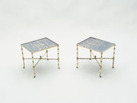 Pair of French Maison Jansen brass mirrored end tables 1960s