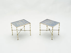 Paire de tables bouts canapé laiton miroir Maison Jansen 1960