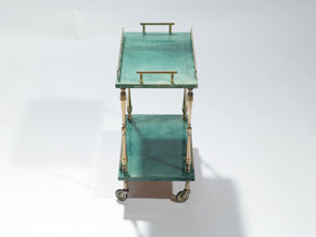 Small Aldo Tura goatskin parchment bar cart 1950s