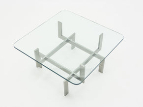 Brushed steel Paul Legeard square coffee table 1970s