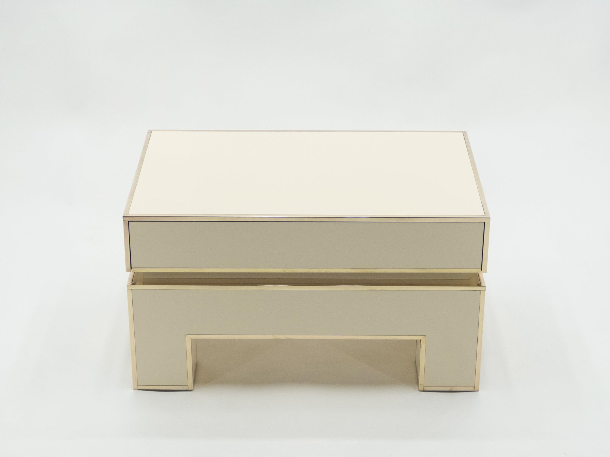 Pair of white lacquer brass end tables by Alain Delon for Maison Jansen 1975