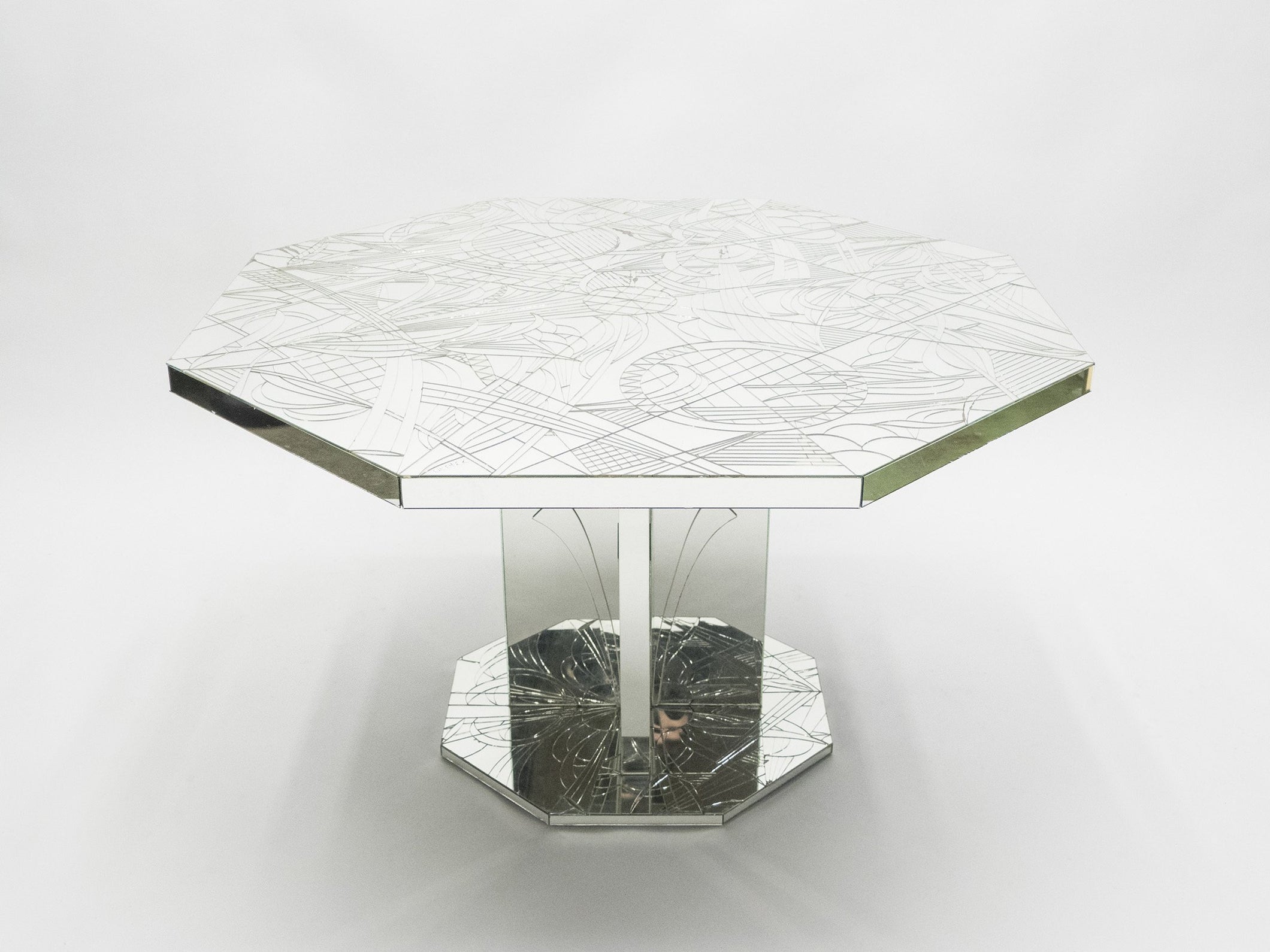 Rare mirror mosaic dining table signed by Eugene C. 1980s