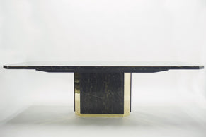 J.C. Mahey for Paco Rabanne black Portoro marble dining table brass 1979