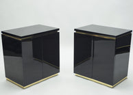 Pair of small black lacquer cabinets night stands by J.C. Mahey 1970s