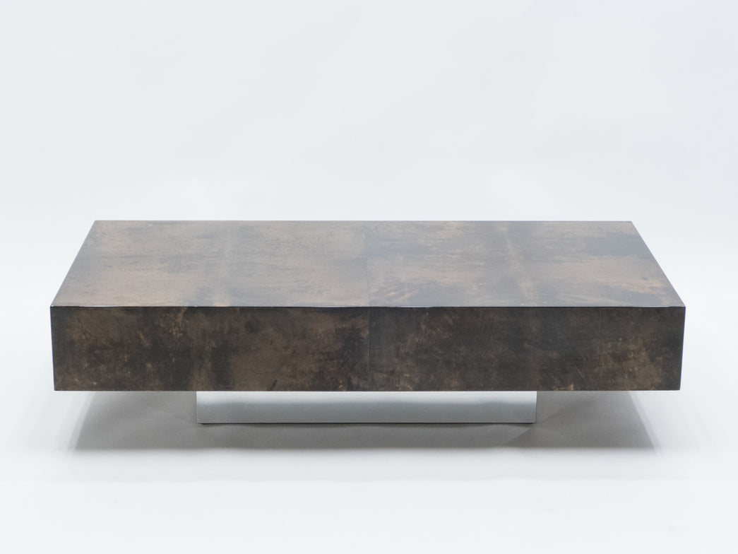 Rare goatskin parchment coffee table by Aldo Tura 1960s.