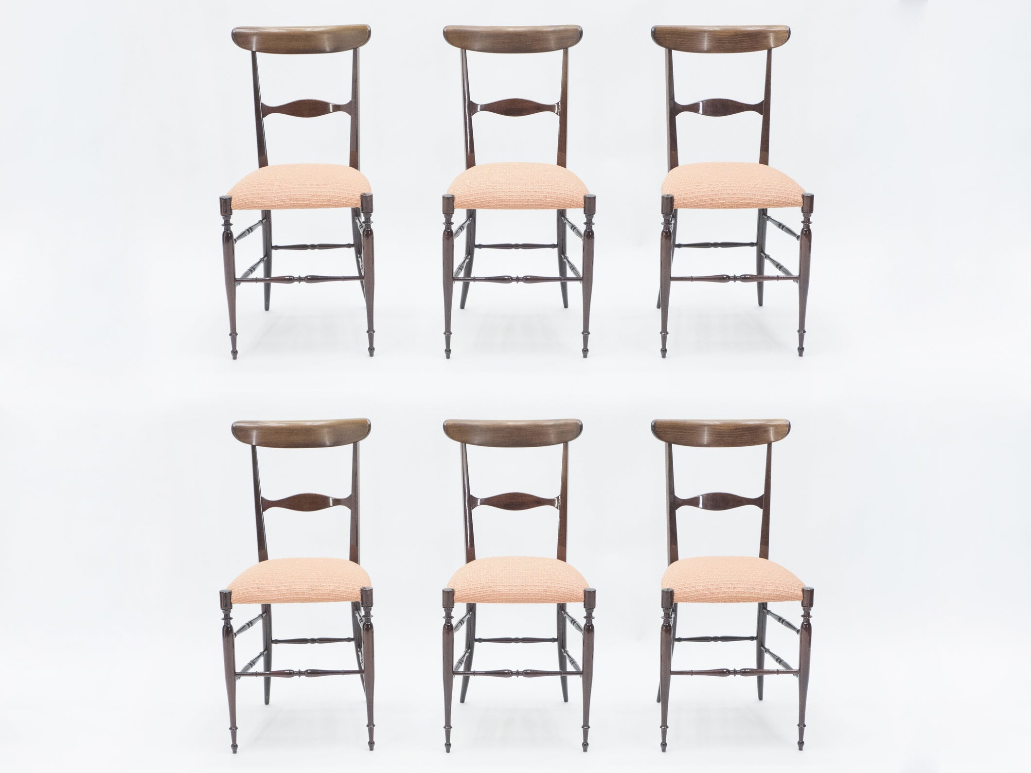 Rare set of six Campanino Chiavari walnut chairs by Fratelli Levaggi 1950.