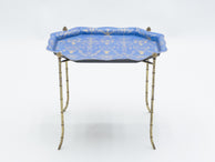 French Maison Baguès bronze blue tray table 1960