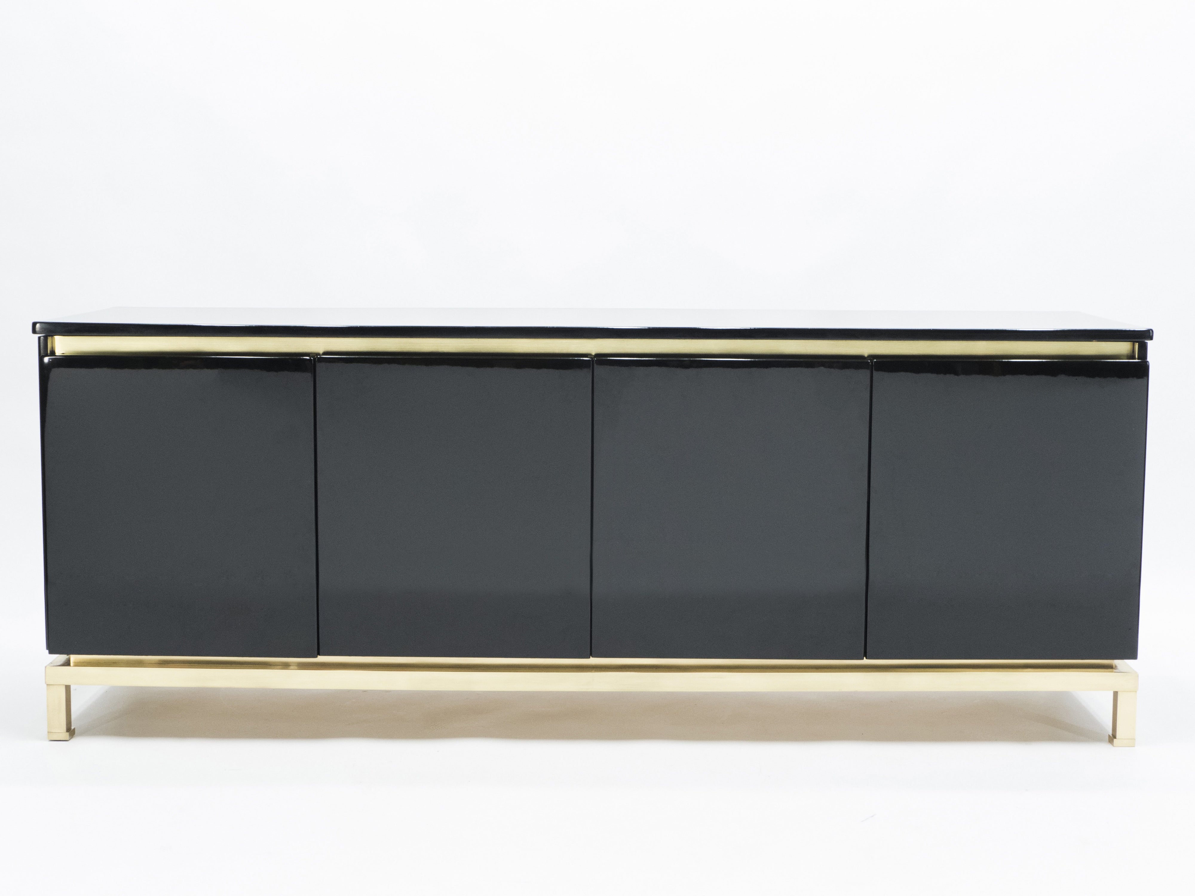 French Guy Lefevre for Maison Jansen brass black lacquered sideboard 1970s
