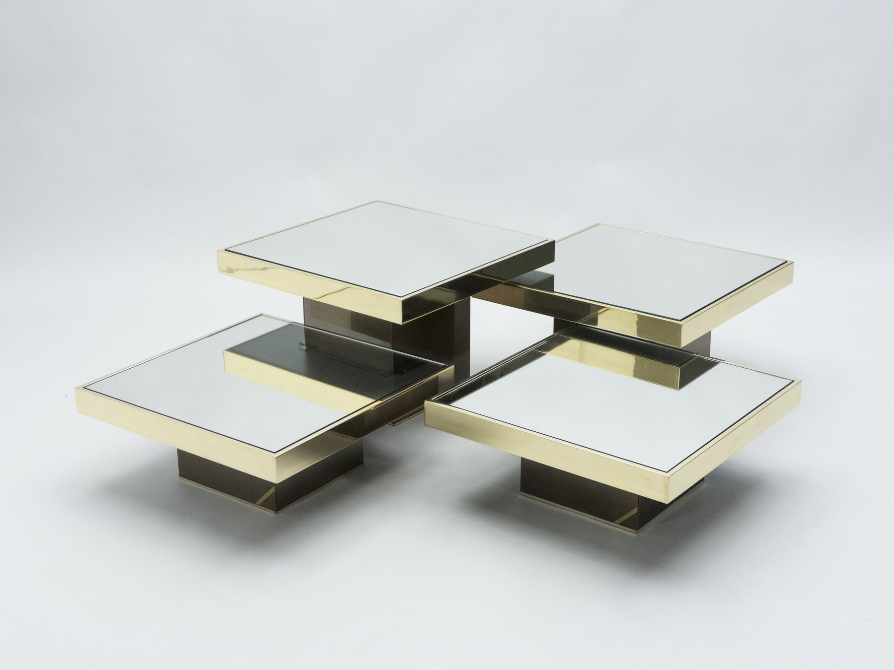 Set of 4 Willy Rizzo brass mirrored coffee tables 1970s