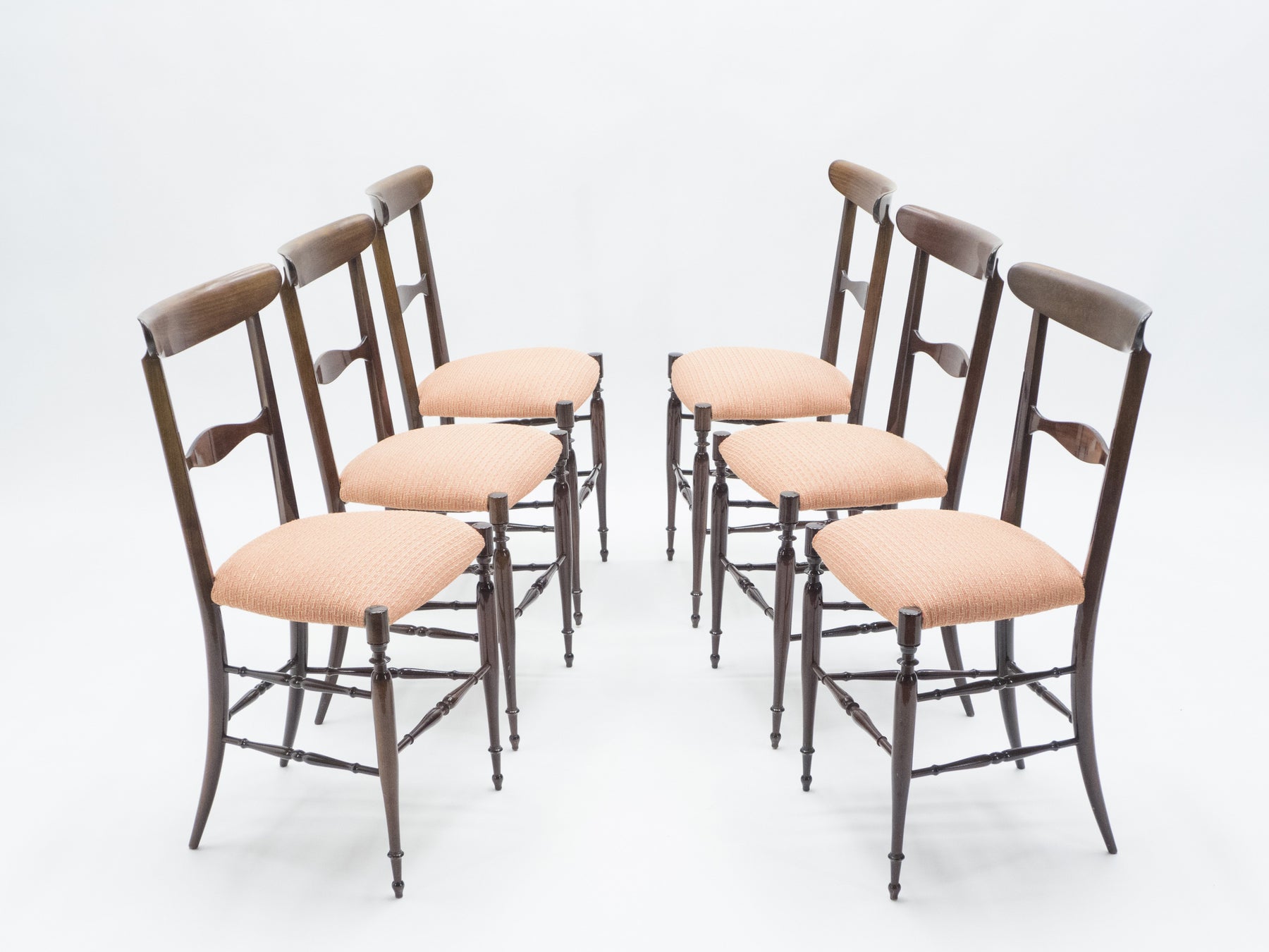 Rare Set de 6 chaises Campanino Chiavari en noyer par Fratelli Levaggi 1950