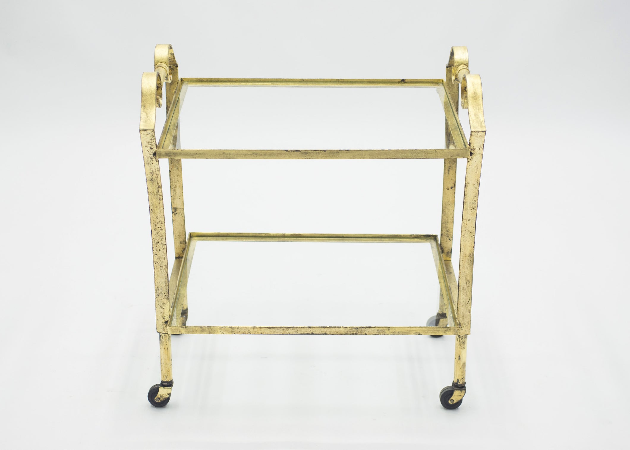 French neoclassical Maison Ramsay gilded iron bar cart 1940s