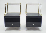 Rare Pair of French Maison Charles brass mirrored end tables 1950s