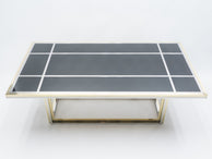 Large brass chrome black glass dining table Romeo Rega 1970s