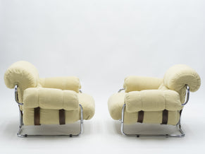 Rare Pair of Italian “Tucroma” armchairs by Guido Faleschini for Mariani 1970s