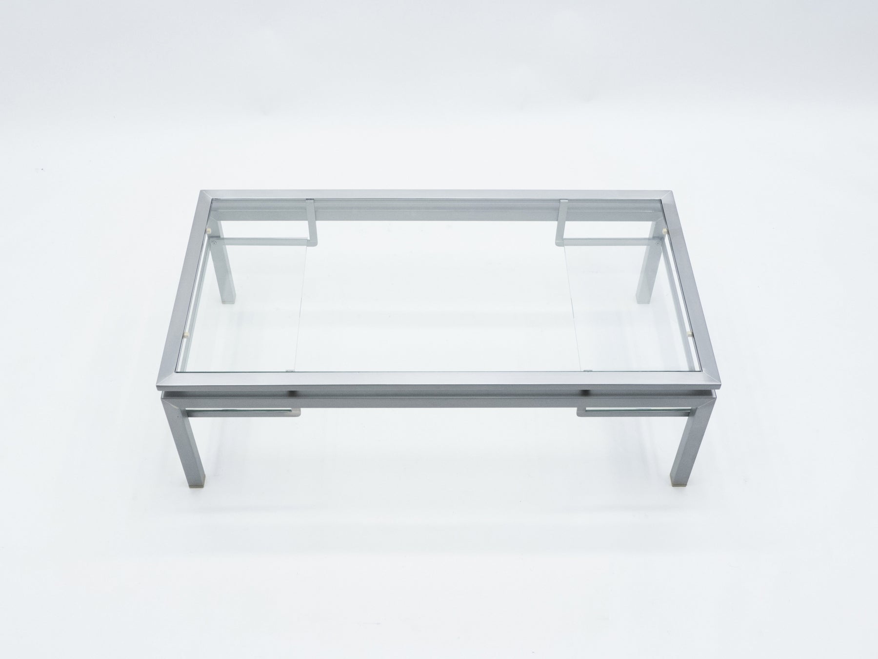 Mid-century Brushed steel brass coffee table by Guy Lefevre for Maison Jansen 1970s
