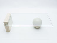 Rare table basse en travertin et verre par Philippe Barbier 1970
