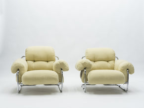 Rare Pair of Italian “Tucroma” armchairs by Guido Faleschini for Mariani 1970s