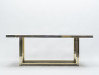 Large brass chrome black glass dining table Romeo Rega 1970s