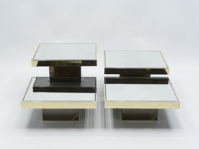 Set of 4 Willy Rizzo brass mirrored coffee tables 1970s