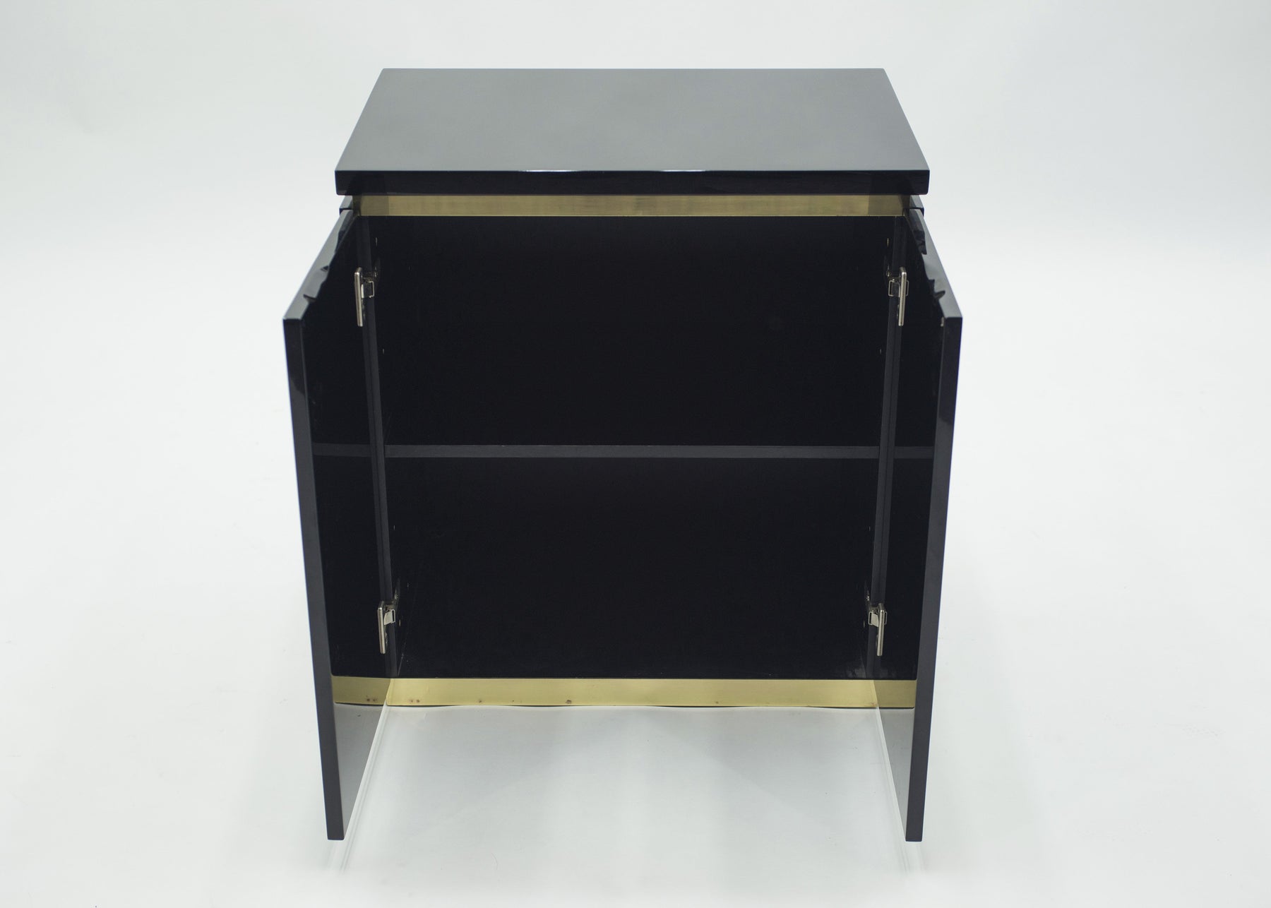 Pair of small black lacquer cabinets night stands by J.C. Mahey 1970s