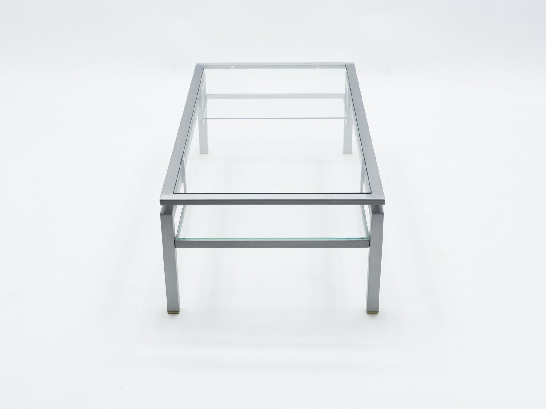 Mid-century Brushed steel brass coffee table by Guy Lefevre for Maison Jansen 1970s