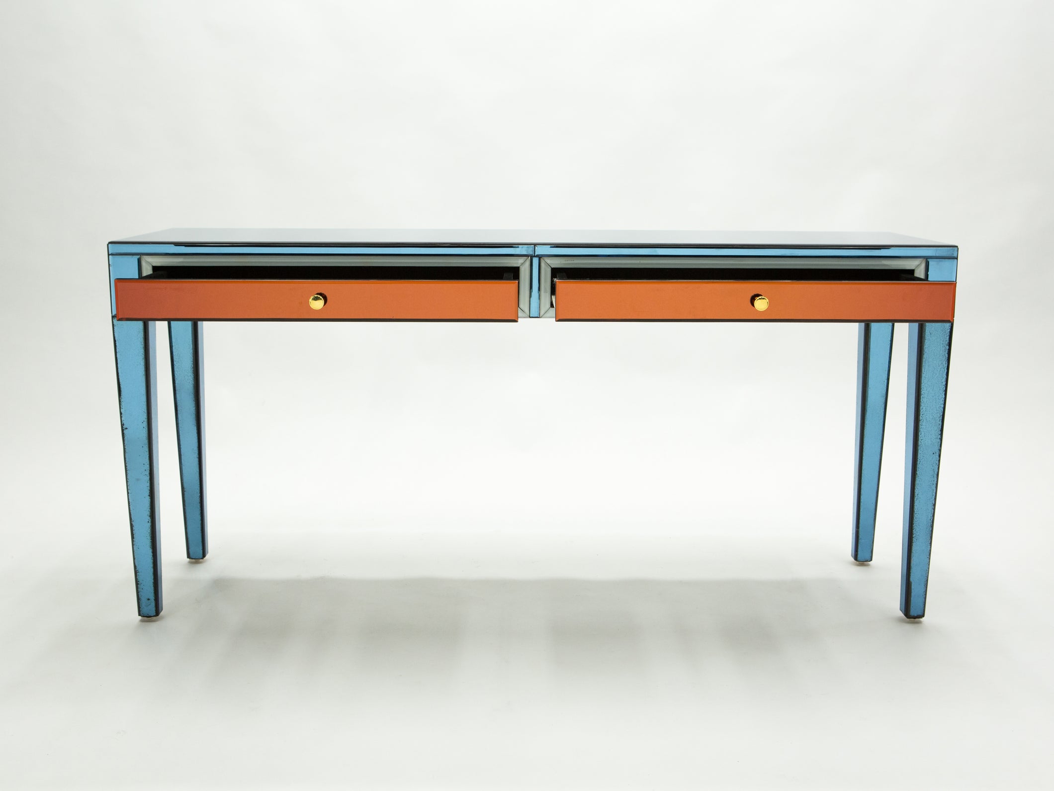 Olivier de Schrijver signed large mirrored console tables 1990s