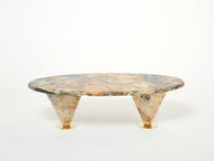 Oval free form eye Breccia Benou marble brass coffee table 1980s