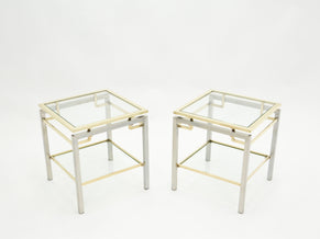 French Brass steel two-tier end tables Guy Lefevre for Maison Jansen 1970s