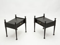 Pair of French Night Stands black tinted wood and brass 1970s