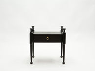 Pair of French Night Stands black tinted wood and brass 1970s