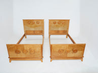 Pair of French art deco children twin beds in solid ash wood 1950s