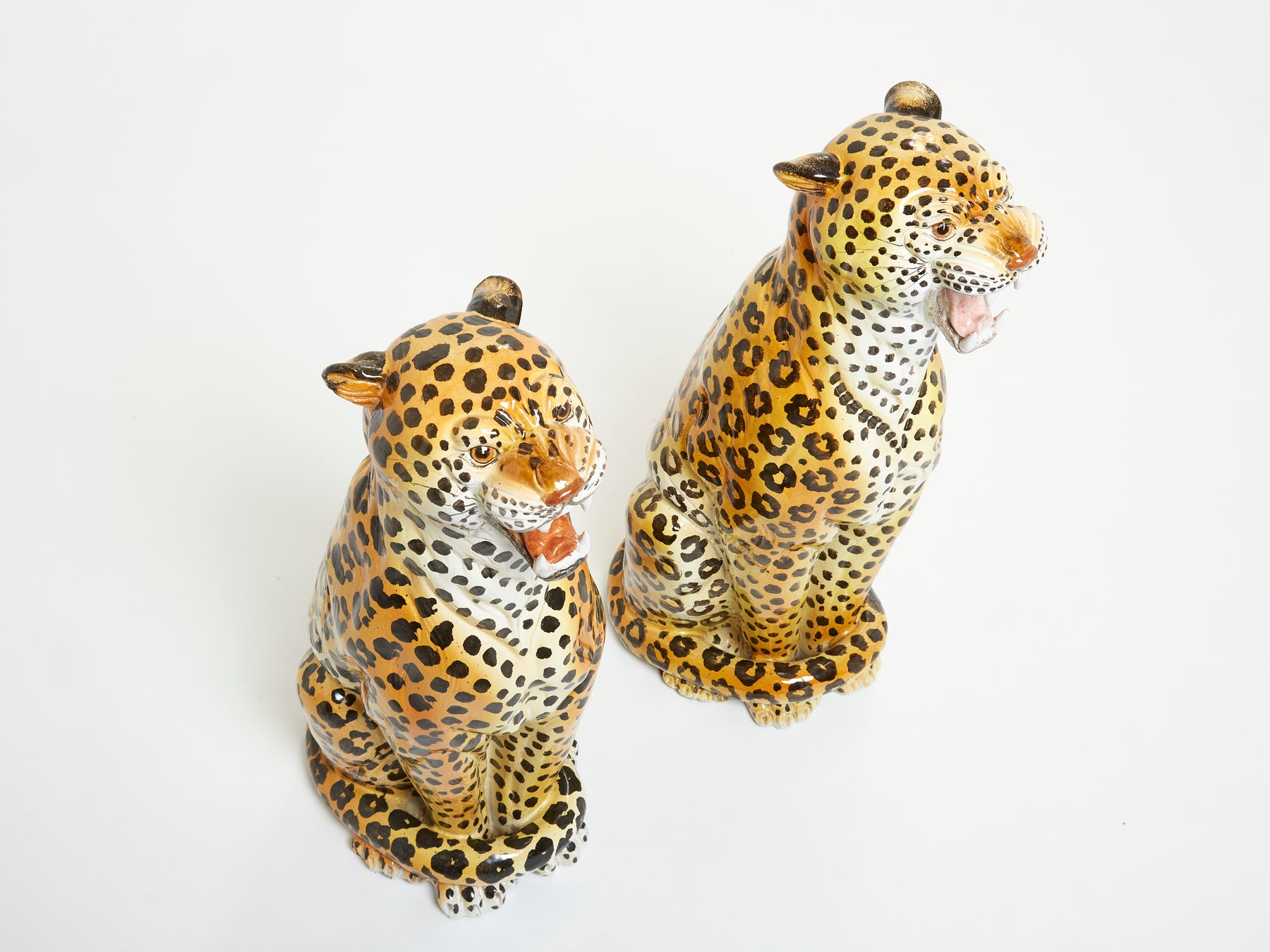Pair of Italian Ceramic female and male Leopard Sculptures 1960s