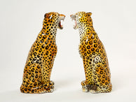 Pair of Italian Ceramic female and male Leopard Sculptures 1960s