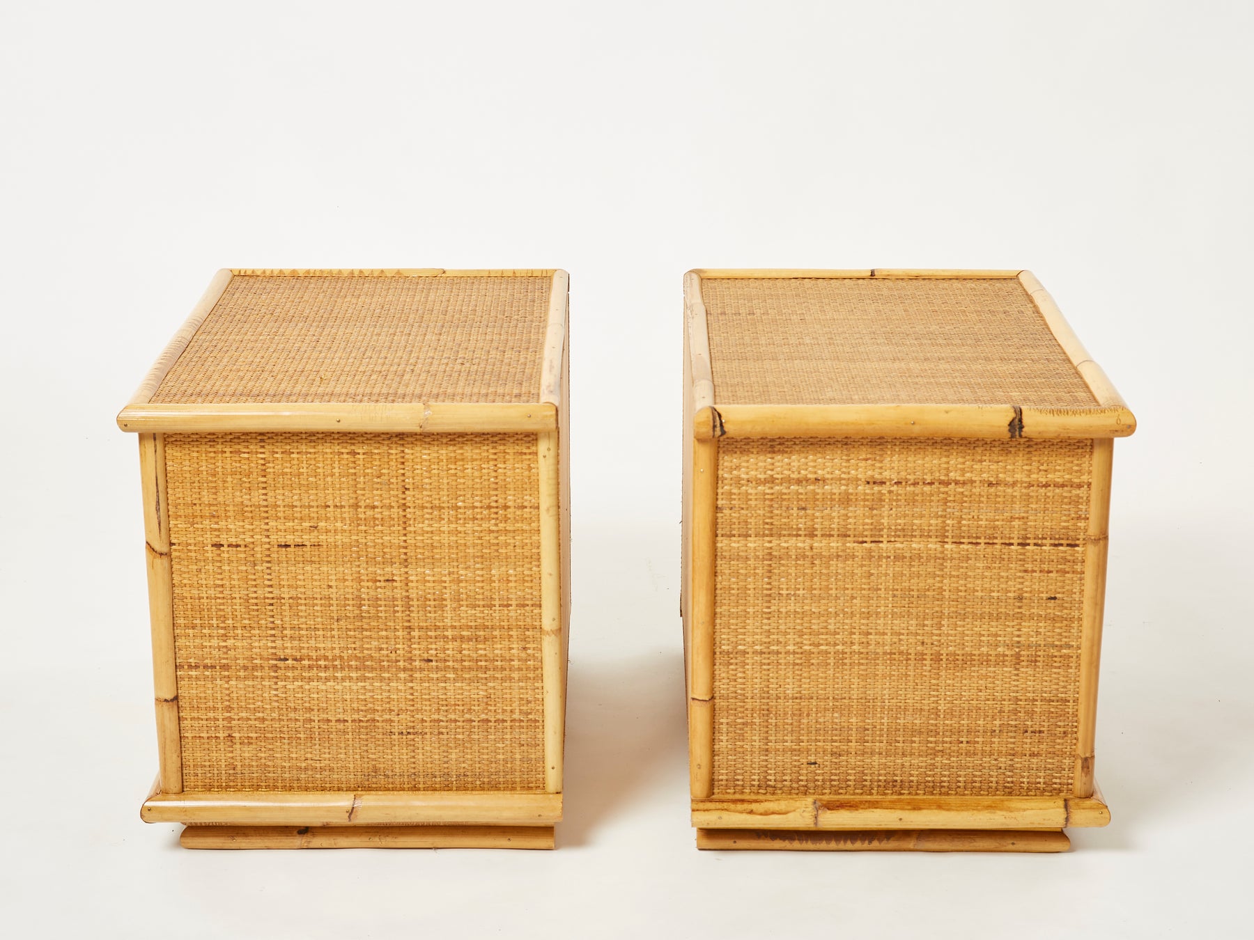 Pair of Italian Dal Vera bamboo rattan and brass night stands 1970s