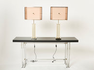 Pair of Italian Romeo Rega brass chrome lucite table lamps 1970s