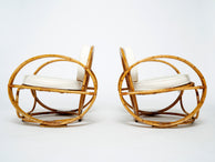 Pair of Italian bamboo armchairs with French bouclé fabric early 1960s