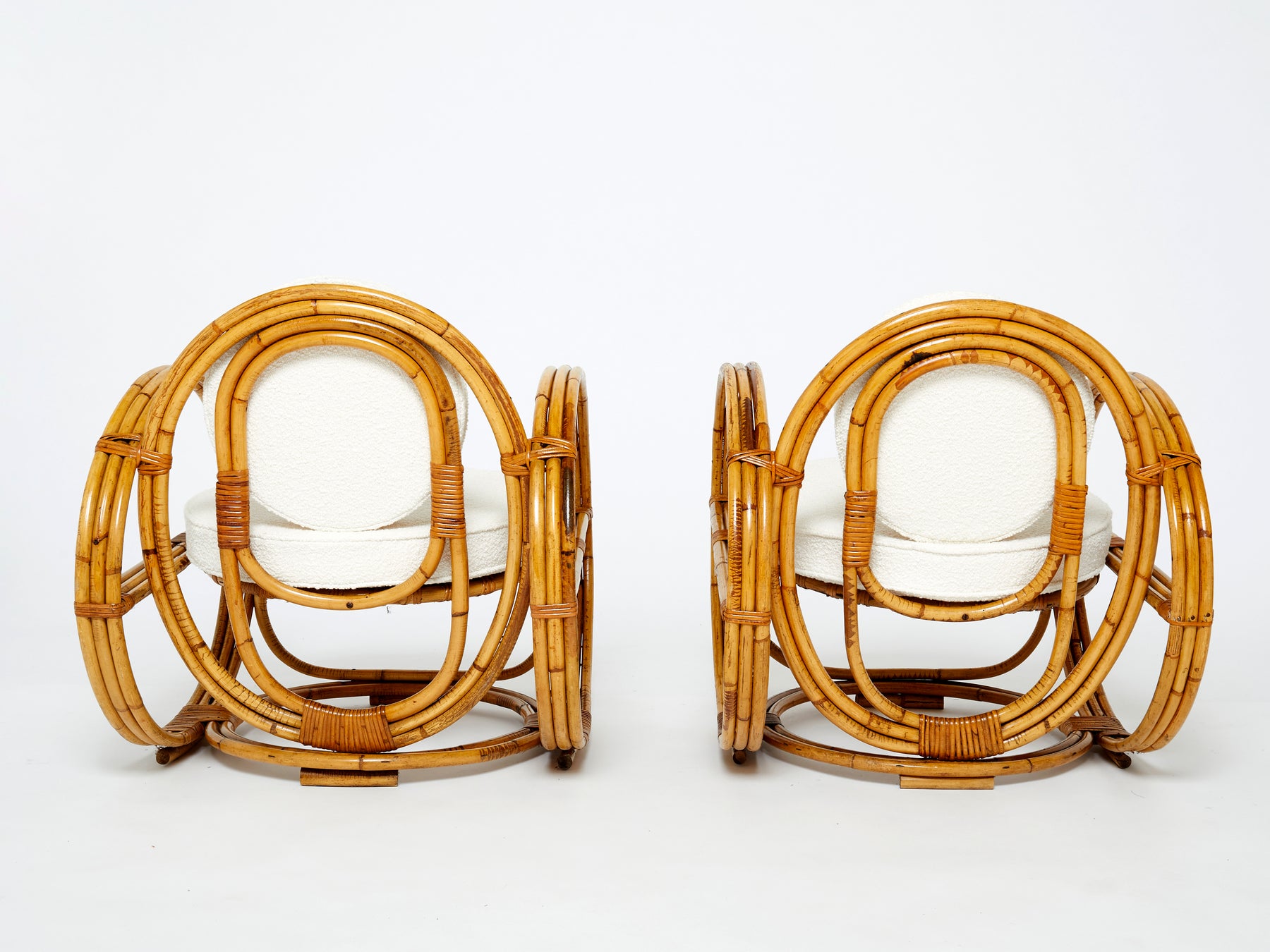 Paire de fauteuils Italiens bambou laine bouclé vers 1960