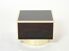 Pair of Michel Pigneres black lacquered brass nightstands tables 1970s.