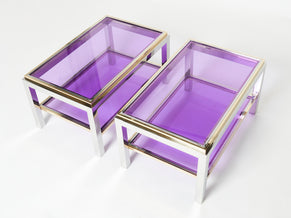 Pair of Two-Tier brass chrome end tables Willy Rizzo Flaminia 1970s