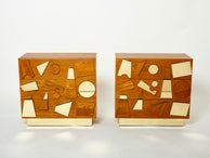 Pair of modernist Italian ash wood and brass chest of drawers 1970