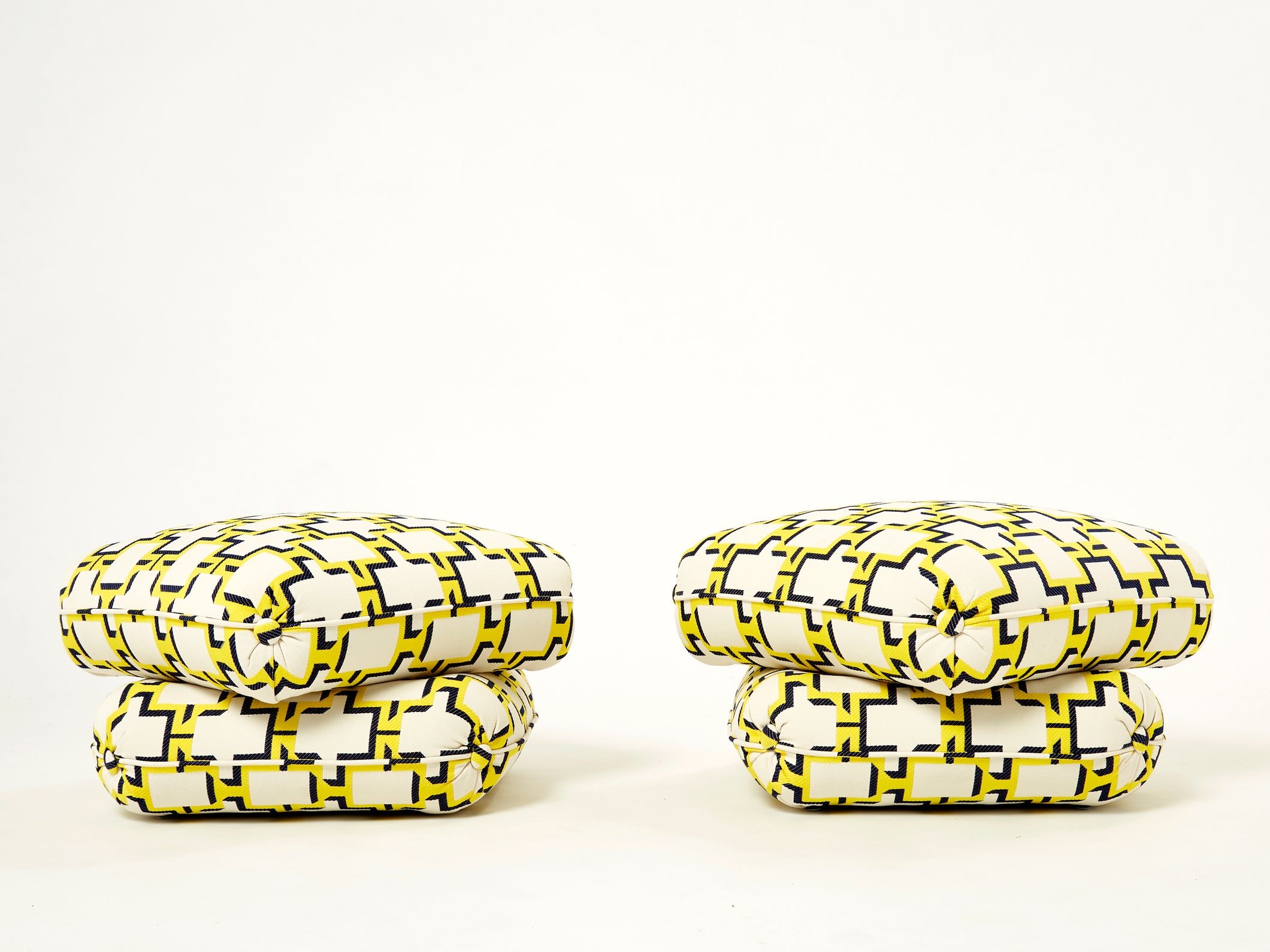 Pair of outdoor ottomans poufs by J. Charpentier for Maison Jansen 1970s
