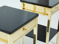 Pair of two-tier French brass and black lacquer night stands 1960s